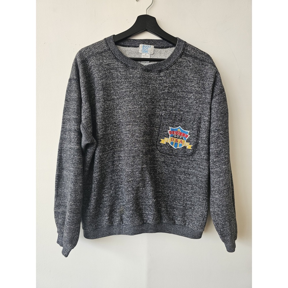 Vintage Bugle Boy Sweater Mens Medium Gray USA Crest Pullover Crewneck 80s 90s